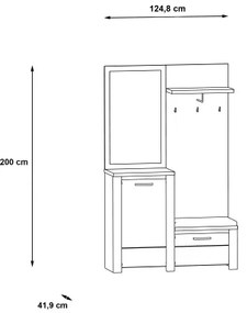 Set pentru hol HIRO cu oglindă, alb/gri