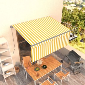 vidaXL Copertină retractabilă manual cu stor, galben&amp;alb, 3,5x2,5 m