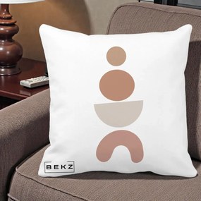 Perna Decorativa Geometric Boho Cercuri si Arc, 40x40 cm, Alba Mata, Husa Detasabila, Perna Inclusa, BEKZ®