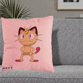 Perna Personalizata Meowth Pokemon, 40x40 cm, Roz, Husa Detasabila, Perna Inclusa, BEKZ®