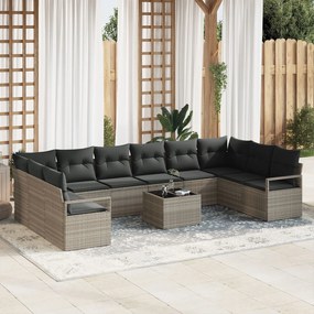 vidaXL Set de canapele pentru grădină 11 pcs Gri deschis Rattan poli