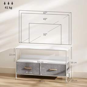 HOMCOM Mobilier TV pentru 47" cu Sertare Pliabile din Material Textil și Raft din Metal și MDF, 98x29x56 cm, Negru | Aosom Romania
