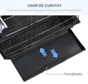 PawHut Colivie pentru Papagali cu Stinghii, Leagan și Boluri, Volieră din Metal și Plastic, 46.5x35.5x92 cm, Negru | Aosom Romania