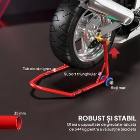 HOMCOM Stand pentru motociclete cu capacitate de 544 kg, cu furci reglabile și roți, Roșu | Aosom Romania