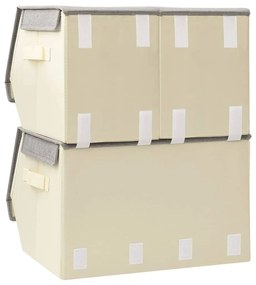 Set cutii depozitare stivuibile, 3 buc., gri si crem, tesatura 3, grey and cream, 38 x 36.5 x 25 cm, 1, 1