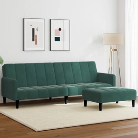 3258100 vidaXL Canapea extensibilă cu taburet, 2 locuri, verde închis, catifea