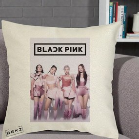 Perna Personalizata K-pop BLACKPINK Poster Roz Tinute Coordonate, 40x40 cm, Ecru, Husa Detasabila, Perna Inclusa, BEKZ®