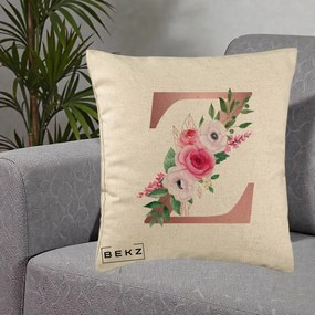 Cadou Personalizat - Perna Personalizata Monograma Rose Gold Litera Z, 40x40 cm, Bej, Husa Detasabila, Perna Inclusa, BEKZ®