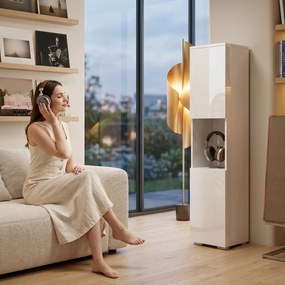 HOMCOM Dulap Multimedia Slim cu 5 Rafturi Reglabile, Alb | Aosom Romania