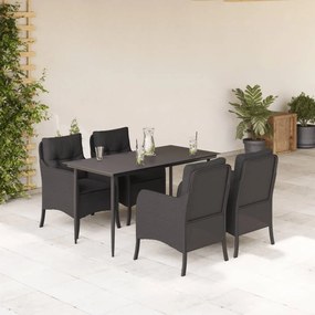 vidaXL Set mobilier de grădină cu perne, 5 piese, negru, poliratan