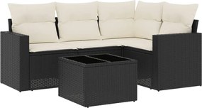 vidaXL Set mobilier de grădină cu perne, 5 piese, negru, poliratan