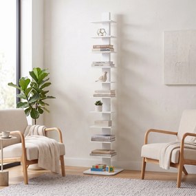 HOMCOM Bibliotecă Verticală cu 11 Rafturi, Structură din Oțel, Economie Spațiu, 34,5x41,5x163,5 cm, Alb | Aosom Romania