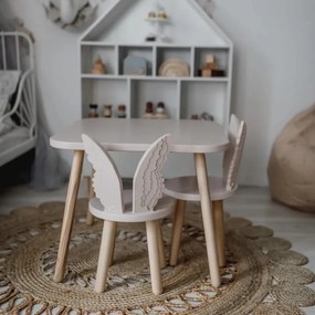 Set masuta patrata roz si 2 scaunele ingeras roz