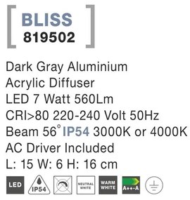 Aplica perete LED ambientala de exterior IP54 BLISS NVL-819502