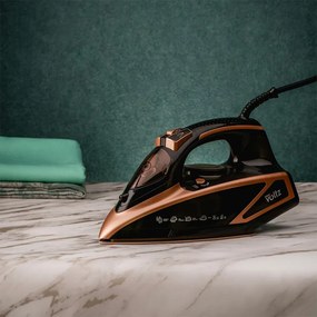 La mâna a doua: Fier de calcat Oliver Voltz OV51050I, 3000W, 420 ml, Ceramic, Oprire automata, Abur, Negru/auriu