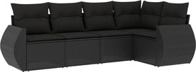 vidaXL Set mobilier de grădină cu perne, 5 piese, negru, poliratan
