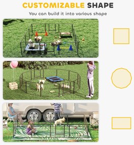 PawHut Tarc Modular pentru Animale cu 12 Panouri din Oțel, 2 Uși cu Zăvor, Ușor de Asamblat, 80x60x1.5cm, Negru | Aosom Romania