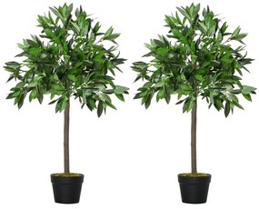 Outsunny Set de 2 Arbori de Dafin în Ghiveci, Plante Artificiale din Plastic pentru Interior și Exterior, Ø16x90A cm, Verde  | Aosom Romania