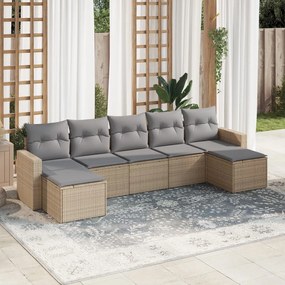 vidaXL Set canapele de grădină, 7 piese, cu perne, bej, poliratan