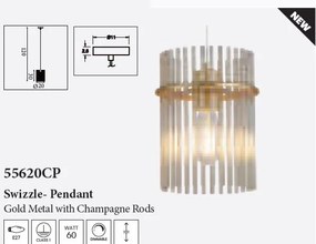 Pendul metal auriu, tije din sticla Swizzle