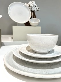 Farfurie Mare NOVA - 26cm: Alb  Gri cu Picatele Visiniu Inchis