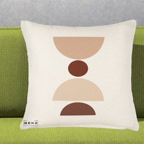 Perna Decorativa Geometric Boho Cerc si Boluri, 40x40 cm, Crem Reliefat, Husa Detasabila, Perna Inclusa, BEKZ®