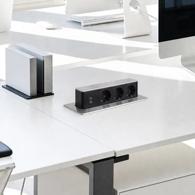 Priza incorporabila in blat Hop Box Design Light, 3 prize Schuko, USB A + C, otel inoxidabil periat   negru, 273 x 93 mm Metal Plastic, Otel