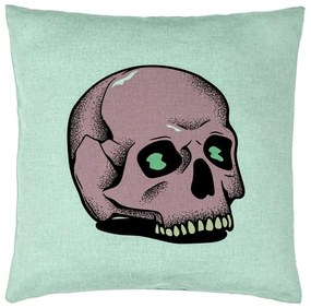 Perna Decorativa cu motiv Craniu de Halloween, 2, 40x40 cm, Verde Menta, Husa Detasabila, Burduf