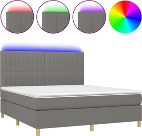 vidaXL Pat cu arcuri, saltea și LED, gri închis, 160x200 cm, textil