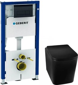 Pachet vas wc suspendat rimless Balneo Luga, capac softclose, rezervor si clapeta Geberit Duofix Delta negru