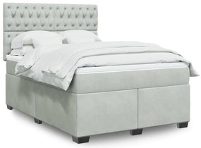 vidaXL Pat box spring cu saltea, gri deschis, 140x190 cm, catifea