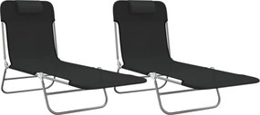 vidaXL Șezlonguri pliante, 2 buc., negru, textilenă și oțel