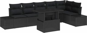 vidaXL Set de canapele pentru grădină 7 pcs Negru Rattan poli