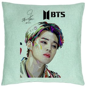 Perna Decorativa BTS Jimin, 40x40 cm, Verde Menta, Husa Detasabila, Burduf