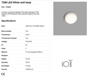 Aplica LED de perete / tavan pentru exterior IP65 TOM alba