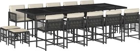 vidaXL Set mobilier de grădină cu perne, 15 piese, negru, poliratan