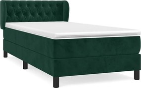 vidaXL Pat box spring cu saltea, verde închis, 90x200 cm, catifea