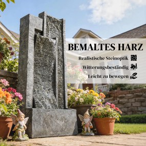 Outsunny Fântână 3 trepte pentru grădină cu iluminare LED, ghiveci, pompă, aspect piatră, reglabil 38 x 19 x 101 cm | Aosom Romania