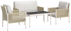 Outsunny Set mobilier de grădină din poliratan Set lounge cu canapea dublă scaun masă de sticlă perne 4 persoane Maro+Gri | Aosom Romania