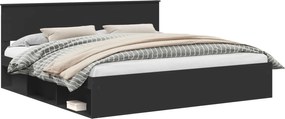 vidaXL Cadru de pat cu headboard Negru 200 x 200 cm Lemn de pin masiv
