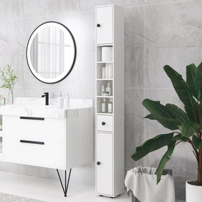 kleankin Cabinet de baie, 4 rafturi, sertar, plăci aglomerate, design subțire, Alb | Aosom Romania