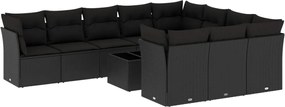 vidaXL Set canapele de grădină cu perne, 11 piese, negru, poliratan