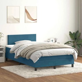 vidaXL Pat box spring cu saltea, albastru închis, 120x210 cm, catifea