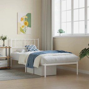 372222 vidaXL Cadru de pat metalic cu tăblie, alb, 100x190 cm