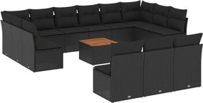 vidaXL Set mobilier de grădină cu perne, 14 piese, negru, poliratan