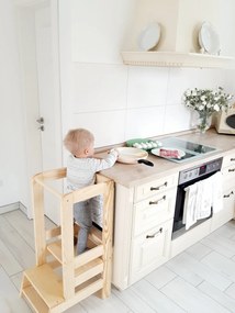 Inaltator Learning Tower Ajustabil cu tabla de scris, Ajutor de bucatarie MeowBaby  , lemn natur