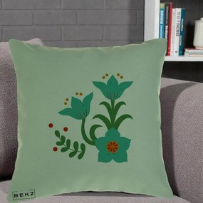 Perna Decorativa Flori Stilizate Folk Turcoaz, 40x40 cm, Verde, Husa Detasabila, Perna Inclusa, BEKZ®