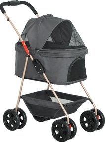 PawHut Cărucior pentru Animale de Companie 3 în 1 cu 4 Roți și Geantă de Transport Detașabilă, 76x50x102 cm, Gri | Aosom Romania