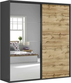 Dressing FLEX, gri grafit/stejar wotan, PAL, cu 2 usi si oglinda, 220x