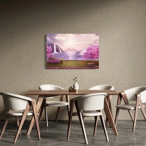 Tablou cu pomi roz cu lac (90x60 cm)